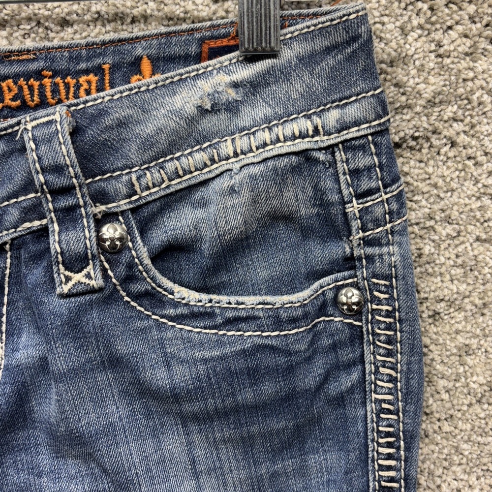 Rock Revival Jen Straight Leg Jeans Rhinestone‎ Distressed Frayed Size 28(30x28) - Picture 10 of 16